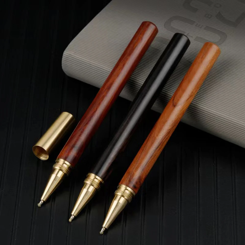 1+10Pcs/Set Vintage Wood Body Ballpoint Pen Brass Ball Roller Pen Metal Cap BallPen Stationery School Business Gifts Supplies