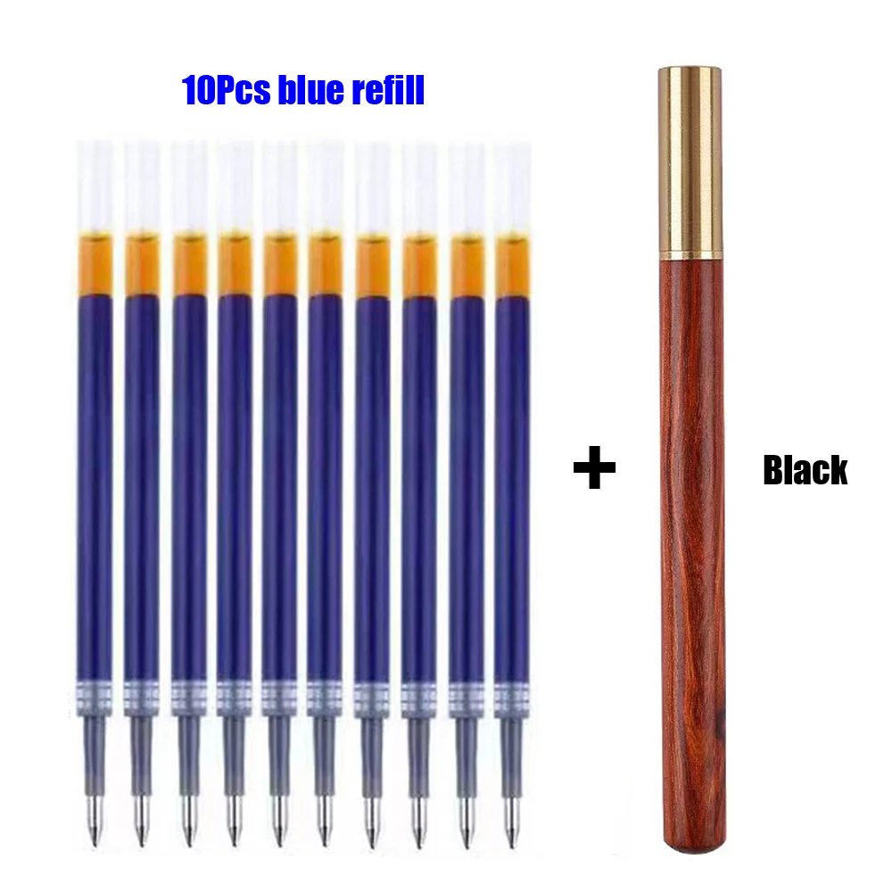 1+10Pcs/Set Vintage Wood Body Ballpoint Pen Brass Ball Roller Pen Metal Cap BallPen Stationery School Business Gifts Supplies