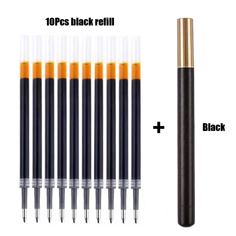 1+10Pcs/Set Vintage Wood Body Ballpoint Pen Brass Ball Roller Pen Metal Cap BallPen Stationery School Business Gifts Supplies