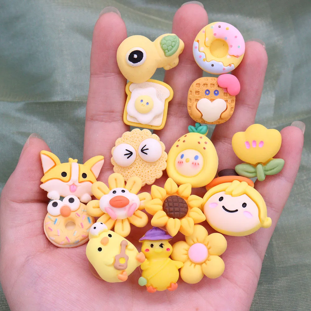1-15pcs Resin Shoe Accessories Yellow Chicken Turtle Sunflower Dount Shoes Charms Decoration Fit Boys Girls Party Gift