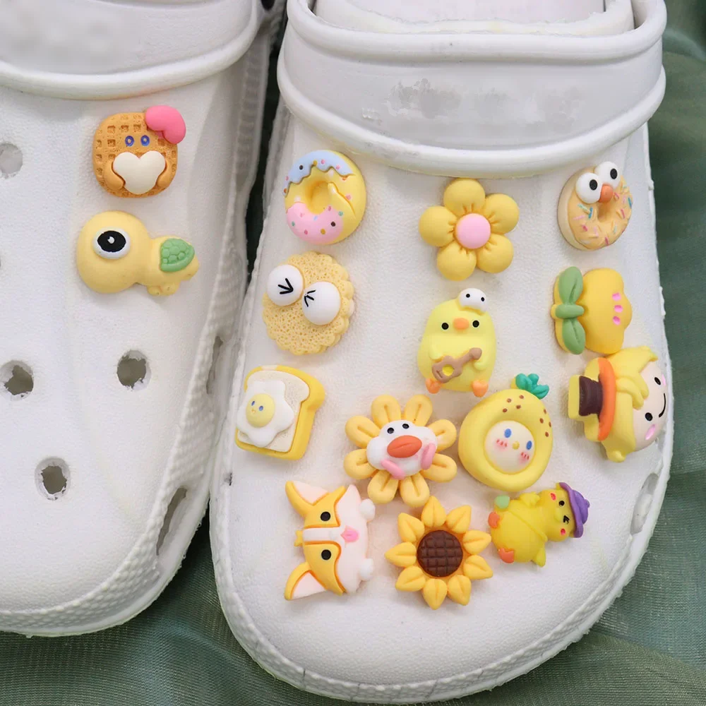 1-15pcs Resin Shoe Accessories Yellow Chicken Turtle Sunflower Dount Shoes Charms Decoration Fit Boys Girls Party Gift