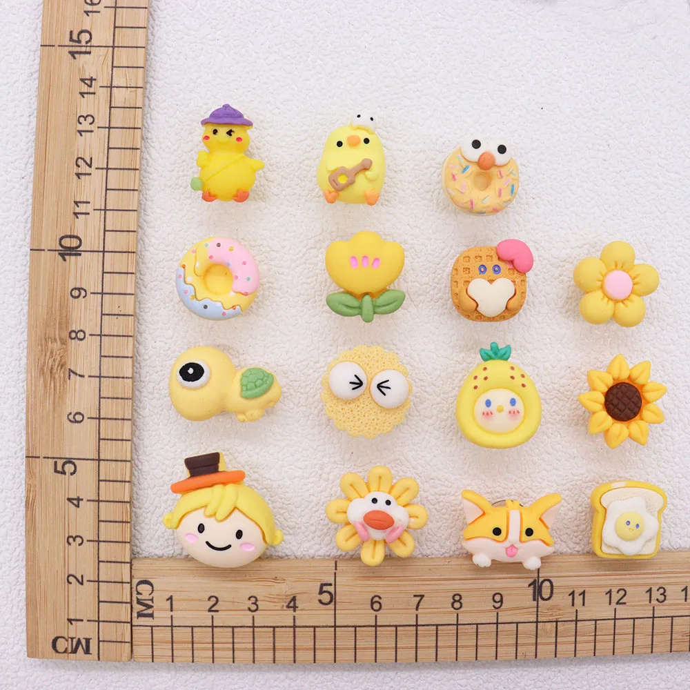 1-15pcs Resin Shoe Accessories Yellow Chicken Turtle Sunflower Dount Shoes Charms Decoration Fit Boys Girls Party Gift