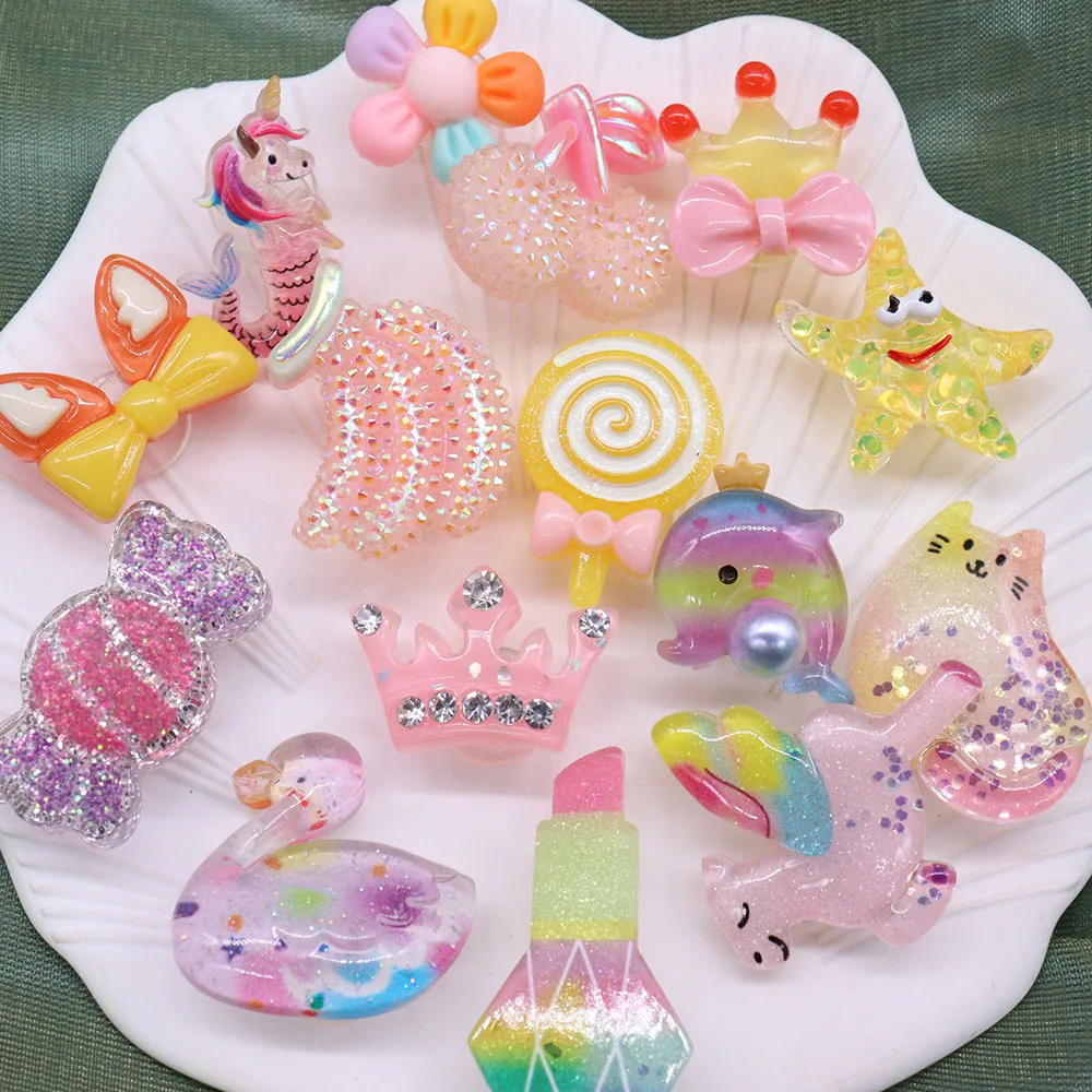1-15PCS Resin Shoe Charms Lipstick Dolphin Swan Crown Flower Cat Horse Star Banana Sandals Shoes Decoration Accessories Kid Gift
