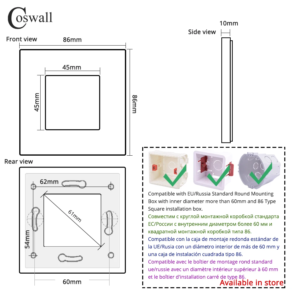COSWALL E45 / P45 Module 45*45mm EU Standard Wall Socket QC 3.0 Type-A & PD 20W Type-C Dual USB Fast Charge DC 5V,3A/9V,2.22A