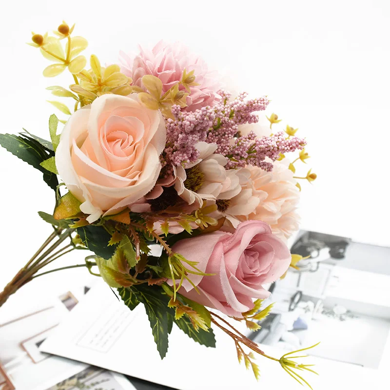 Artificial Flowers Bouquet European-Style Holding Exquisite Roses Wedding Christmas Decorations for Home DIY Vases Fake Plants