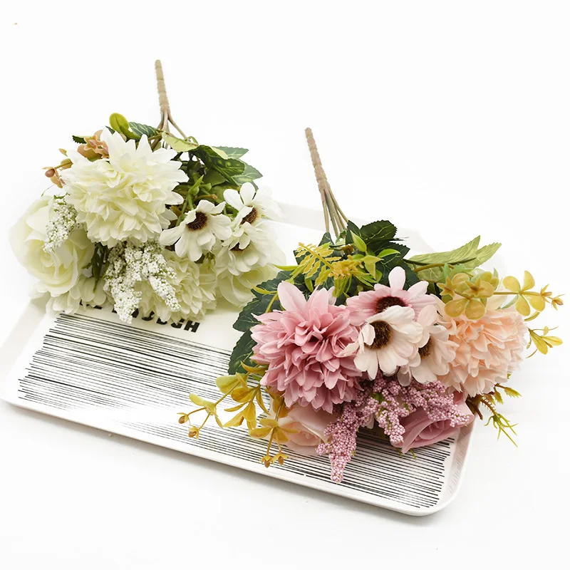 Artificial Flowers Bouquet European-Style Holding Exquisite Roses Wedding Christmas Decorations for Home DIY Vases Fake Plants