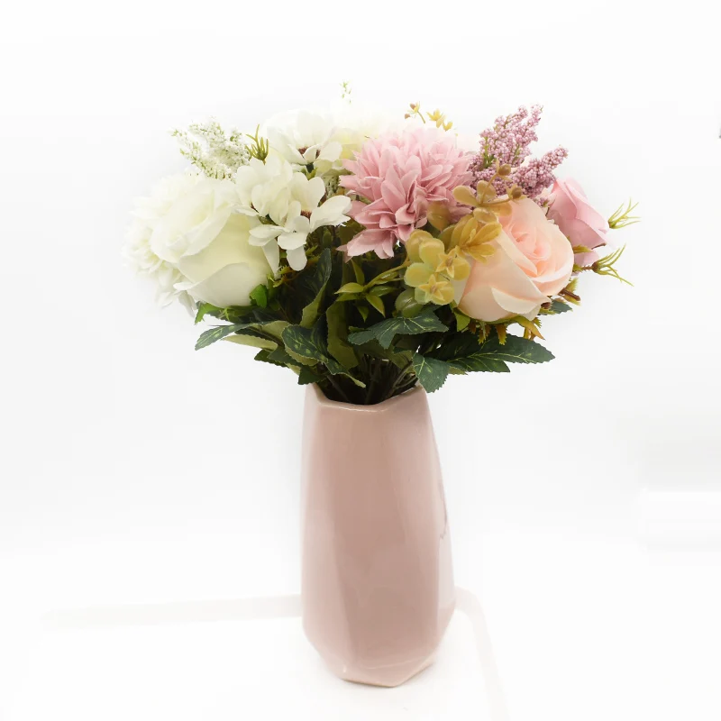 Artificial Flowers Bouquet European-Style Holding Exquisite Roses Wedding Christmas Decorations for Home DIY Vases Fake Plants