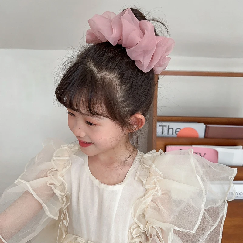 Woman Large Solid Color Chiffon Scrunchies Girls Sweet Rubber Band Lady Hair Accessories Hair Ties Ponytail Holders Ornaments