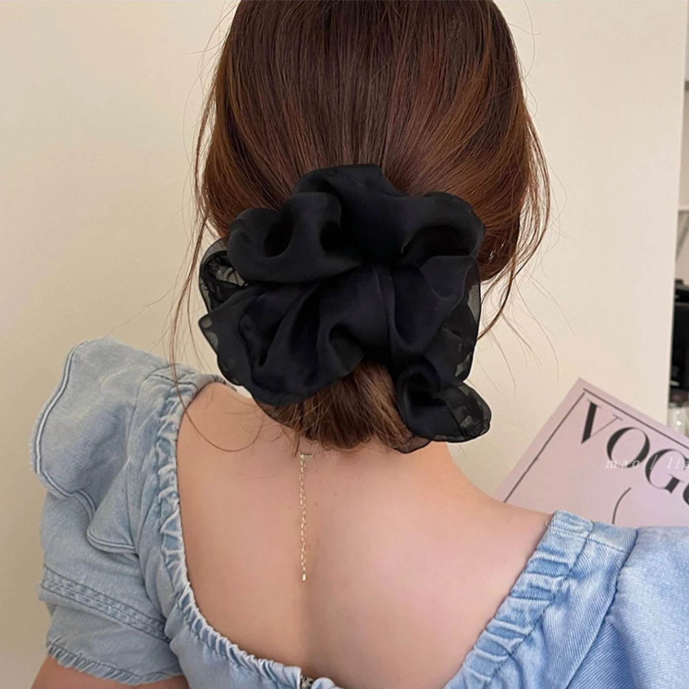 Woman Large Solid Color Chiffon Scrunchies Girls Sweet Rubber Band Lady Hair Accessories Hair Ties Ponytail Holders Ornaments