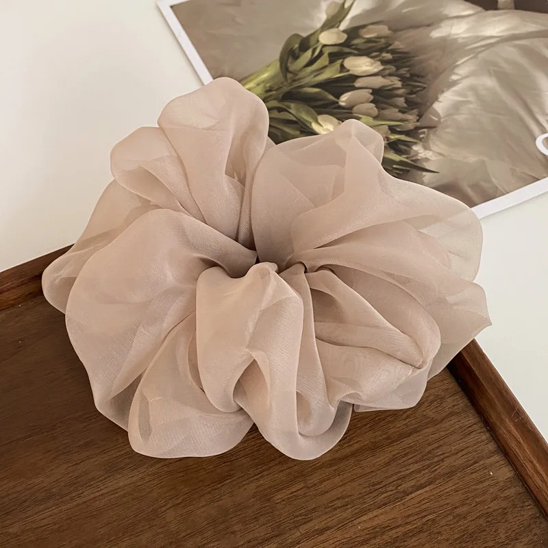 Woman Large Solid Color Chiffon Scrunchies Girls Sweet Rubber Band Lady Hair Accessories Hair Ties Ponytail Holders Ornaments