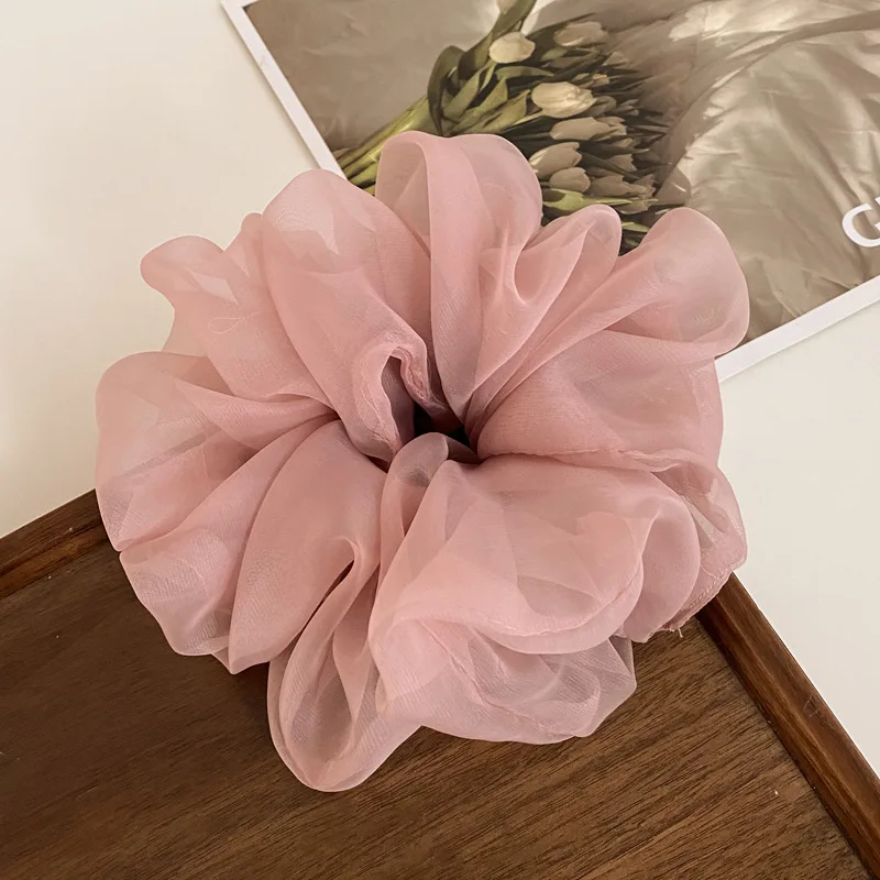 Woman Large Solid Color Chiffon Scrunchies Girls Sweet Rubber Band Lady Hair Accessories Hair Ties Ponytail Holders Ornaments