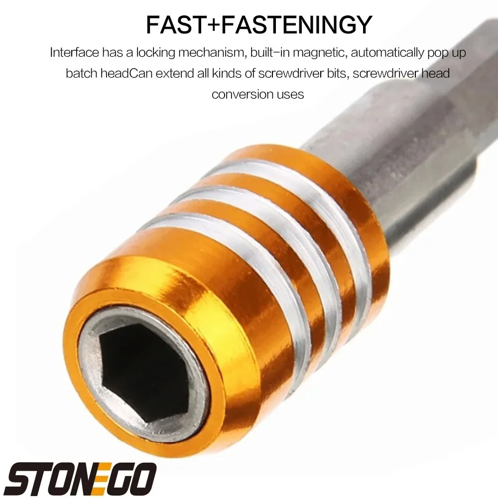 STONEGO 1PC/3PCS 1/4 Inch Quick Hex Shank Release Magnetic Electric Screwdriver Extension Bit Holder 60/100/150mm Extension Rod