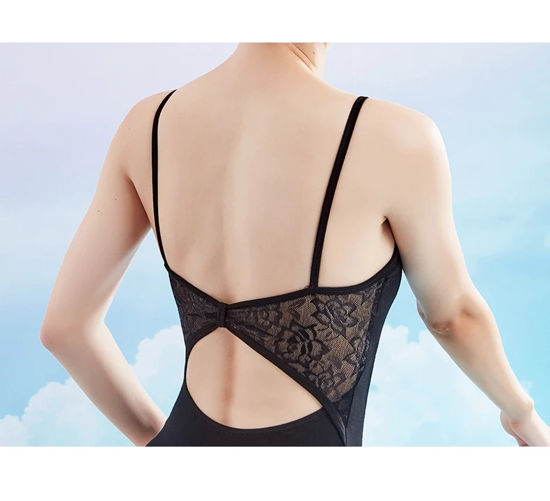 Ballet Leotards for Women Condole Belt Dance Wear Girl Adult Cotton Lace Splice Dance Clothes Black Gymnastics Bodysuit