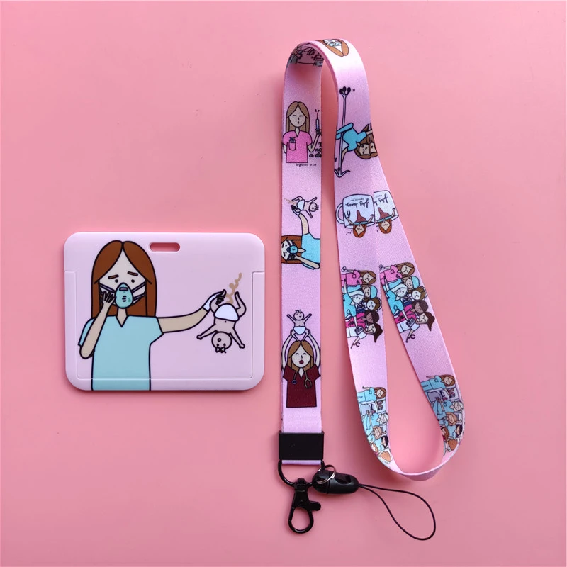 Doctor Nurse Horizonal Women's Lanyards ID Card Holder Badge Holders Hang Rope Lanyard Amusing Card Case Retractable Clip