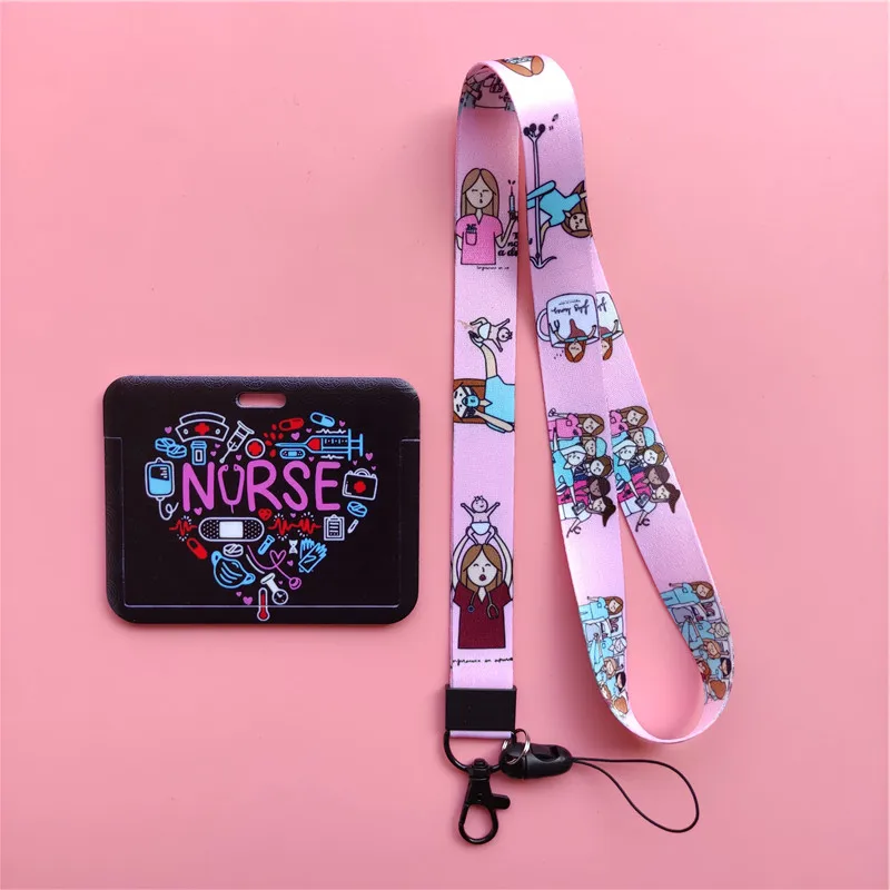 Doctor Nurse Horizonal Women's Lanyards ID Card Holder Badge Holders Hang Rope Lanyard Amusing Card Case Retractable Clip