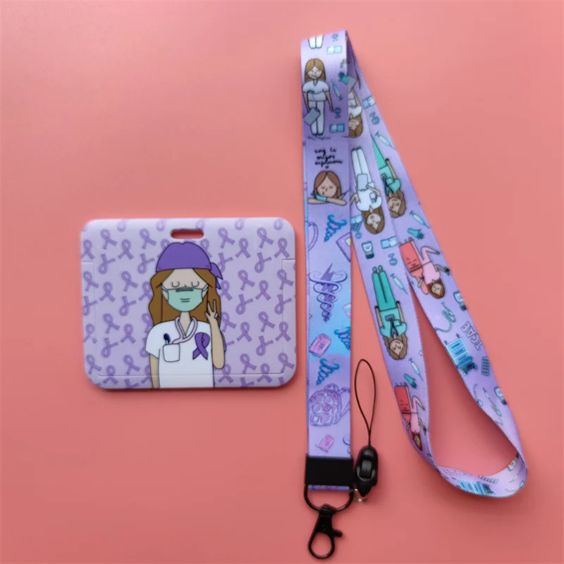 Doctor Nurse Horizonal Women's Lanyards ID Card Holder Badge Holders Hang Rope Lanyard Amusing Card Case Retractable Clip