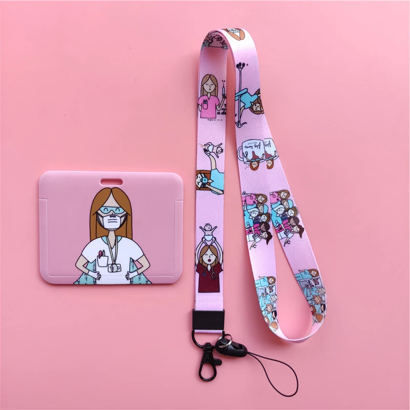 Doctor Nurse Horizonal Women's Lanyards ID Card Holder Badge Holders Hang Rope Lanyard Amusing Card Case Retractable Clip