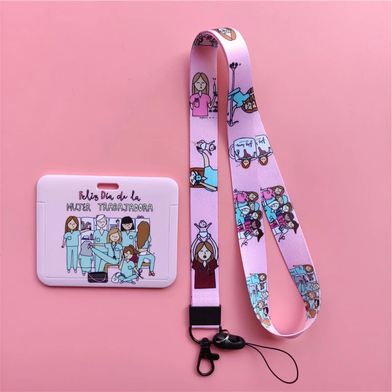 Doctor Nurse Horizonal Women's Lanyards ID Card Holder Badge Holders Hang Rope Lanyard Amusing Card Case Retractable Clip