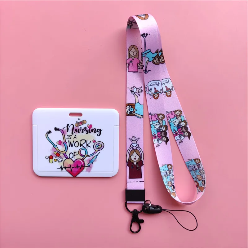 Doctor Nurse Horizonal Women's Lanyards ID Card Holder Badge Holders Hang Rope Lanyard Amusing Card Case Retractable Clip