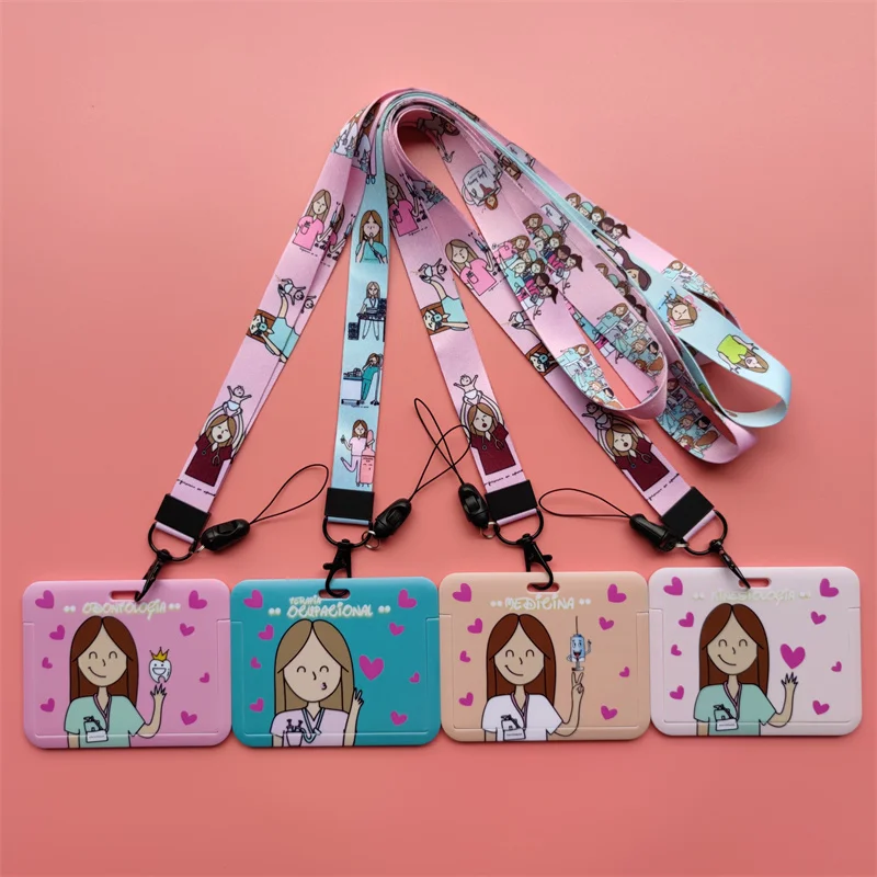 Doctor Nurse Horizonal Women's Lanyards ID Card Holder Badge Holders Hang Rope Lanyard Amusing Card Case Retractable Clip