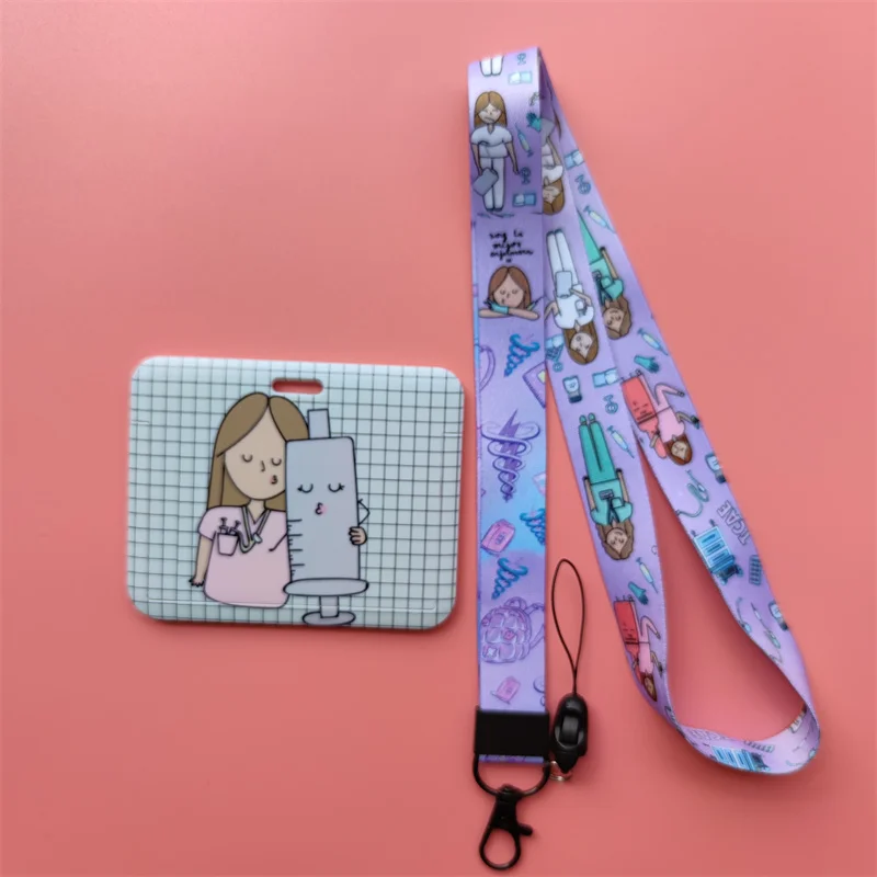 Doctor Nurse Horizonal Women's Lanyards ID Card Holder Badge Holders Hang Rope Lanyard Amusing Card Case Retractable Clip