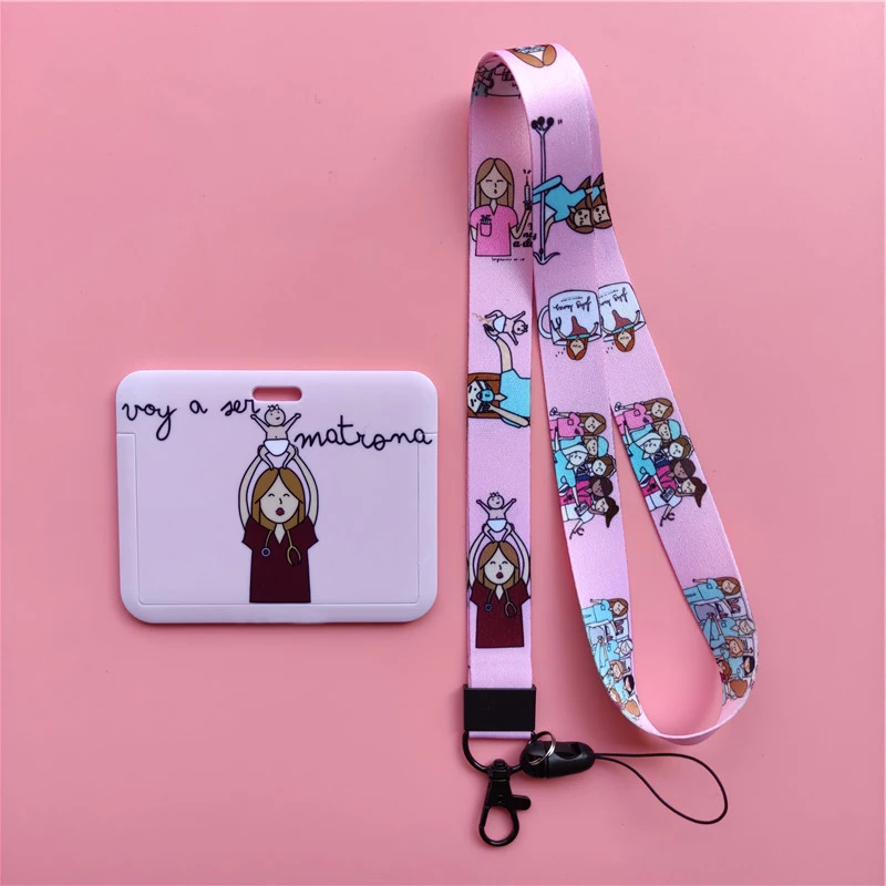Doctor Nurse Horizonal Women's Lanyards ID Card Holder Badge Holders Hang Rope Lanyard Amusing Card Case Retractable Clip