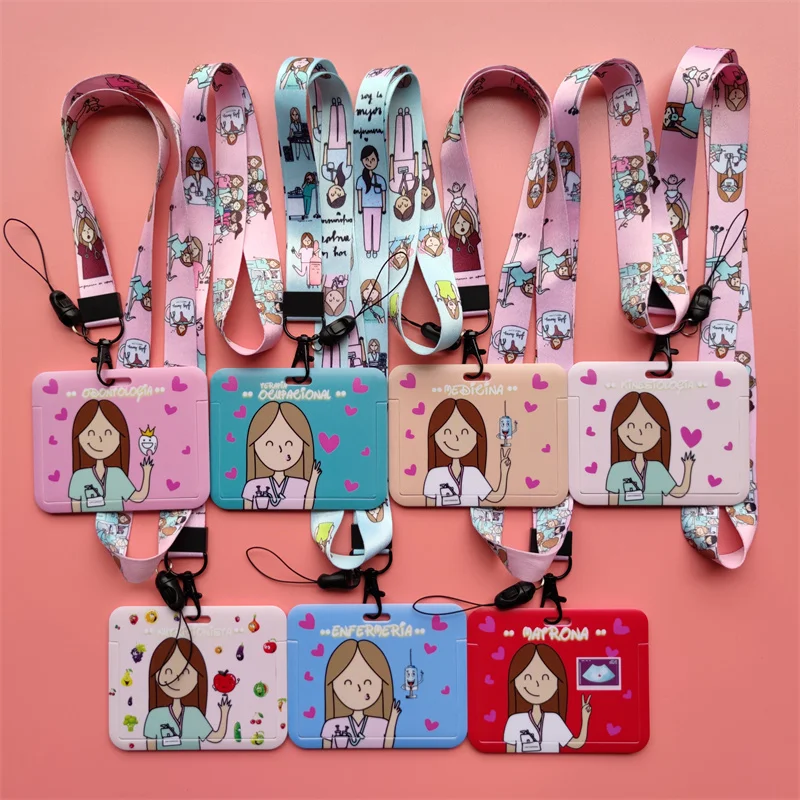 Doctor Nurse Horizonal Women's Lanyards ID Card Holder Badge Holders Hang Rope Lanyard Amusing Card Case Retractable Clip