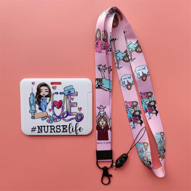 Doctor Nurse Horizonal Women's Lanyards ID Card Holder Badge Holders Hang Rope Lanyard Amusing Card Case Retractable Clip