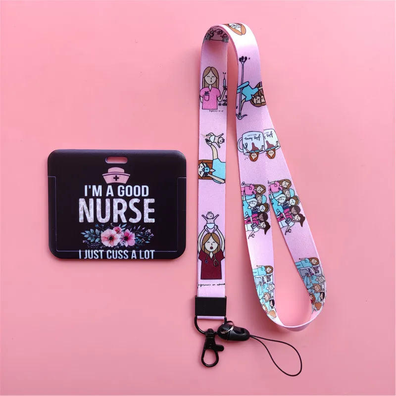 Doctor Nurse Horizonal Women's Lanyards ID Card Holder Badge Holders Hang Rope Lanyard Amusing Card Case Retractable Clip