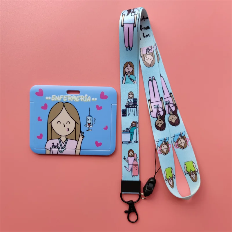 Doctor Nurse Horizonal Women's Lanyards ID Card Holder Badge Holders Hang Rope Lanyard Amusing Card Case Retractable Clip