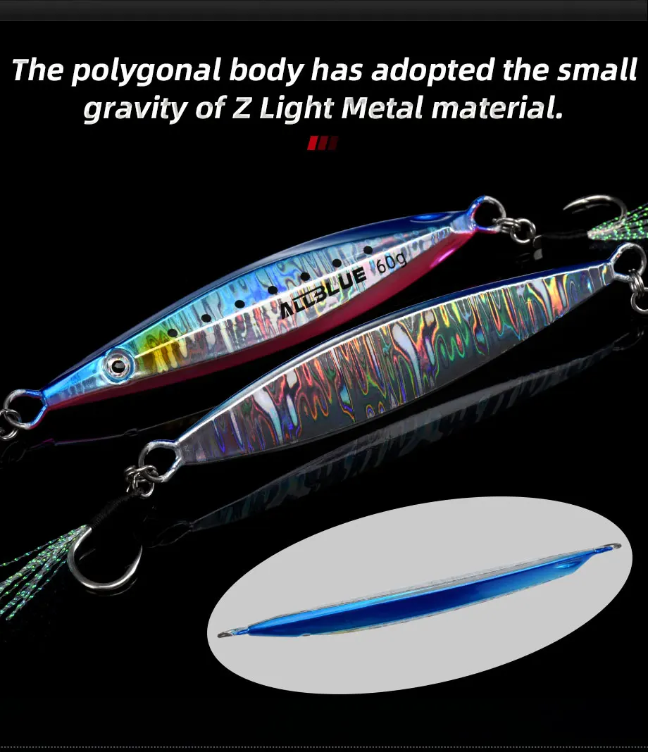 ALLBLUE SLOWER UP Z-Light Metal Jig Fishing Lure Slow Cast Jigging Spoon 20G 30G 40G 60G Artificial Shore Zinc Alloy Bait Tackle