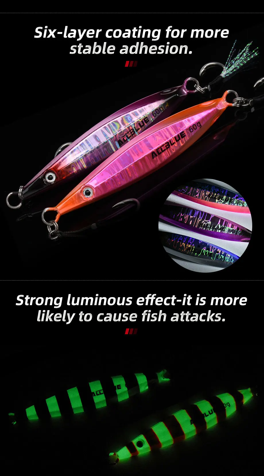 ALLBLUE SLOWER UP Z-Light Metal Jig Fishing Lure Slow Cast Jigging Spoon 20G 30G 40G 60G Artificial Shore Zinc Alloy Bait Tackle