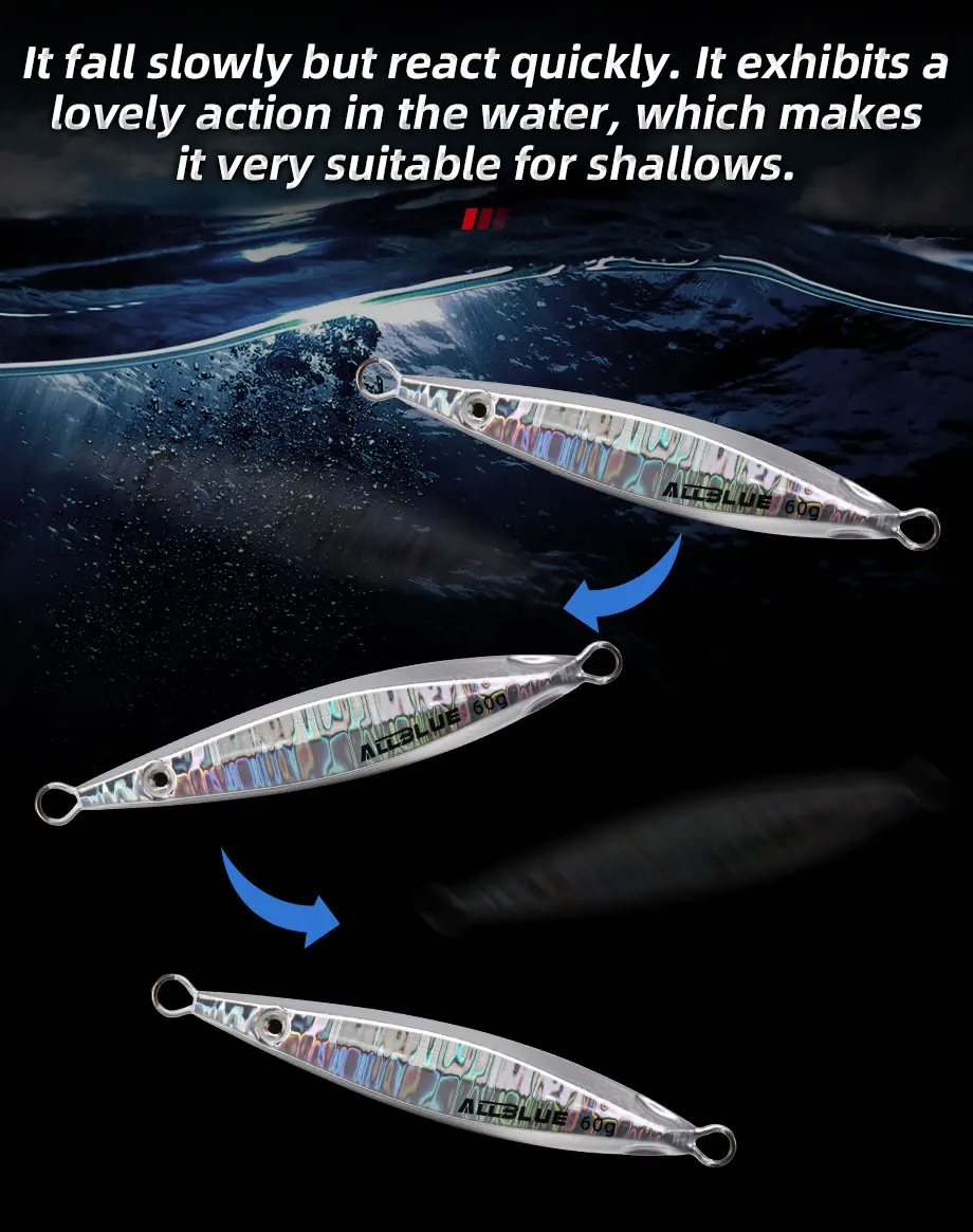 ALLBLUE SLOWER UP Z-Light Metal Jig Fishing Lure Slow Cast Jigging Spoon 20G 30G 40G 60G Artificial Shore Zinc Alloy Bait Tackle