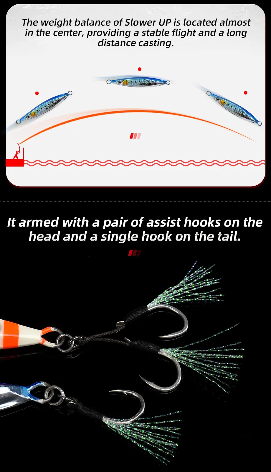 ALLBLUE SLOWER UP Z-Light Metal Jig Fishing Lure Slow Cast Jigging Spoon 20G 30G 40G 60G Artificial Shore Zinc Alloy Bait Tackle