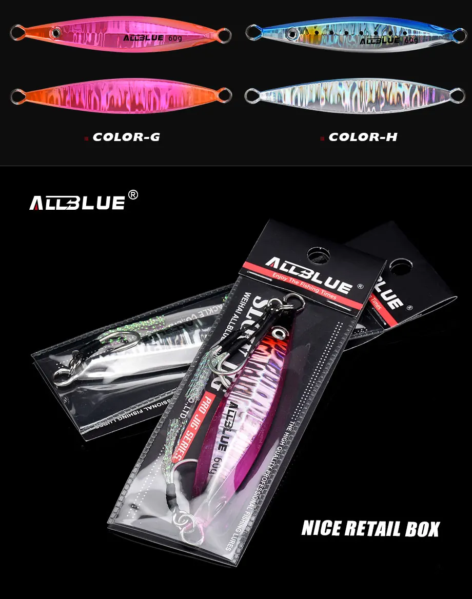 ALLBLUE SLOWER UP Z-Light Metal Jig Fishing Lure Slow Cast Jigging Spoon 20G 30G 40G 60G Artificial Shore Zinc Alloy Bait Tackle