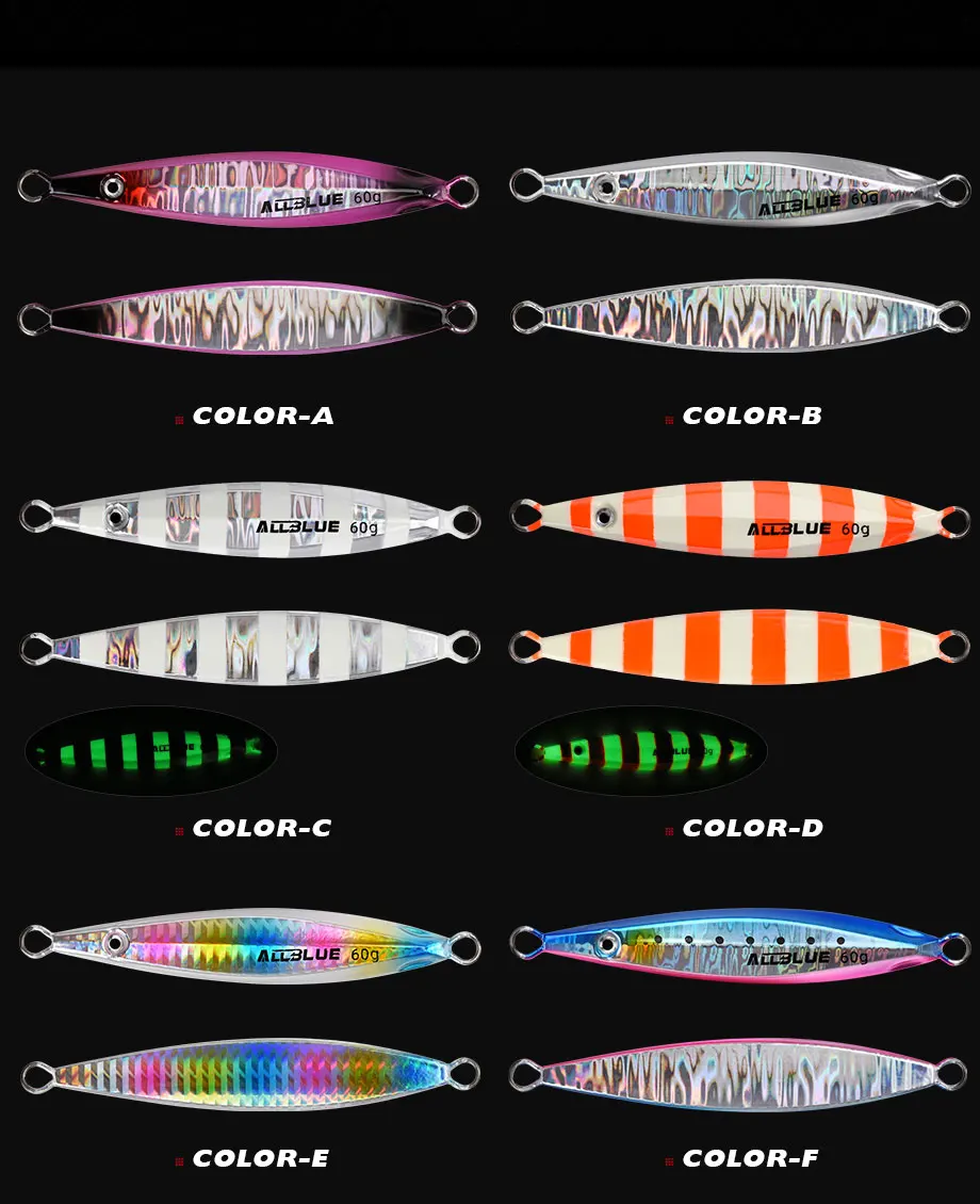 ALLBLUE SLOWER UP Z-Light Metal Jig Fishing Lure Slow Cast Jigging Spoon 20G 30G 40G 60G Artificial Shore Zinc Alloy Bait Tackle