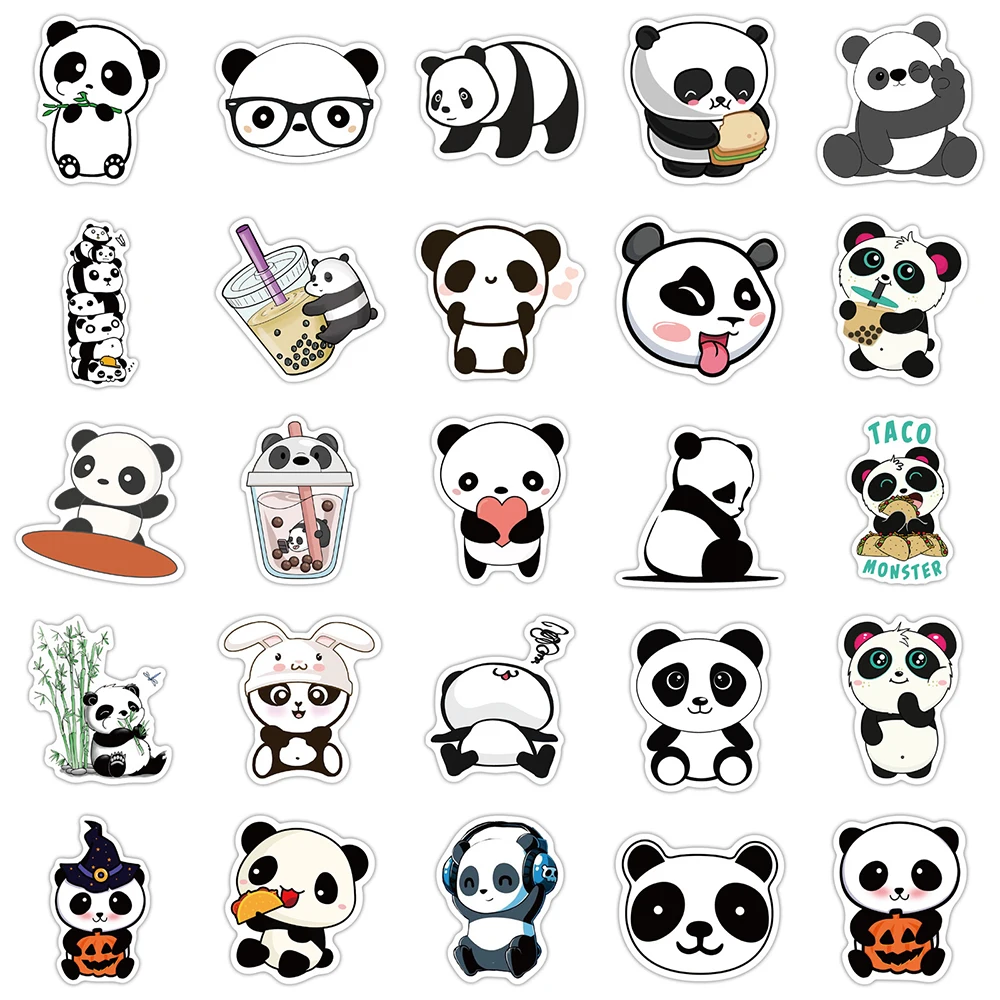 10/30/50PCS Cute Panda Cartoon Animal Stickers Luggage Skateboard Cute DIY Cool Graffiti Waterproof Funny Kid Toy  Sticker Decal