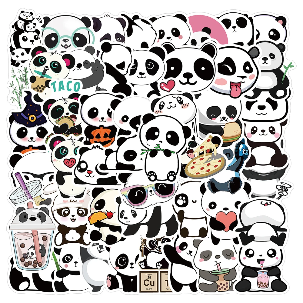 10/30/50PCS Cute Panda Cartoon Animal Stickers Luggage Skateboard Cute DIY Cool Graffiti Waterproof Funny Kid Toy  Sticker Decal