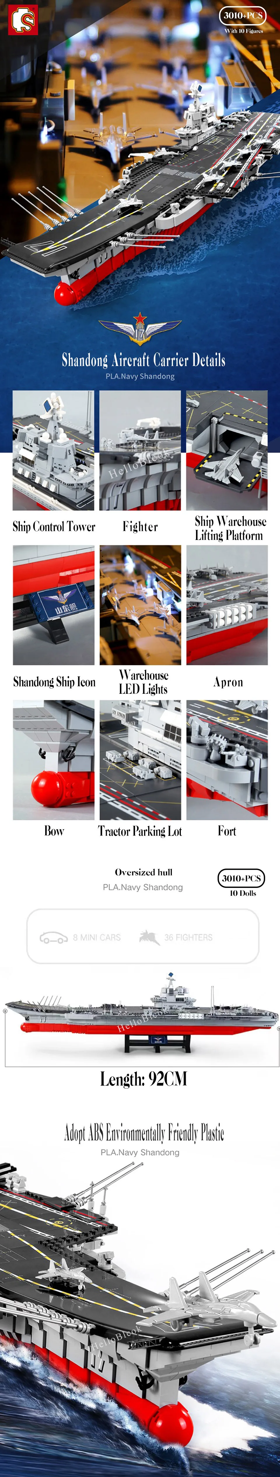 SEMBO Shandong Aircrafted Carrier Modular Building Blocks Military Navy Battleship Model Bricks WW2 Soldiers Toys For Kid Gift