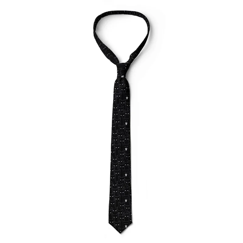 New 8cm Wide Black Tie Men's Cute Fun Kitten Dark Style Neckties Hip-Hop Street Shirt Accessories Casual Business Wedding Party