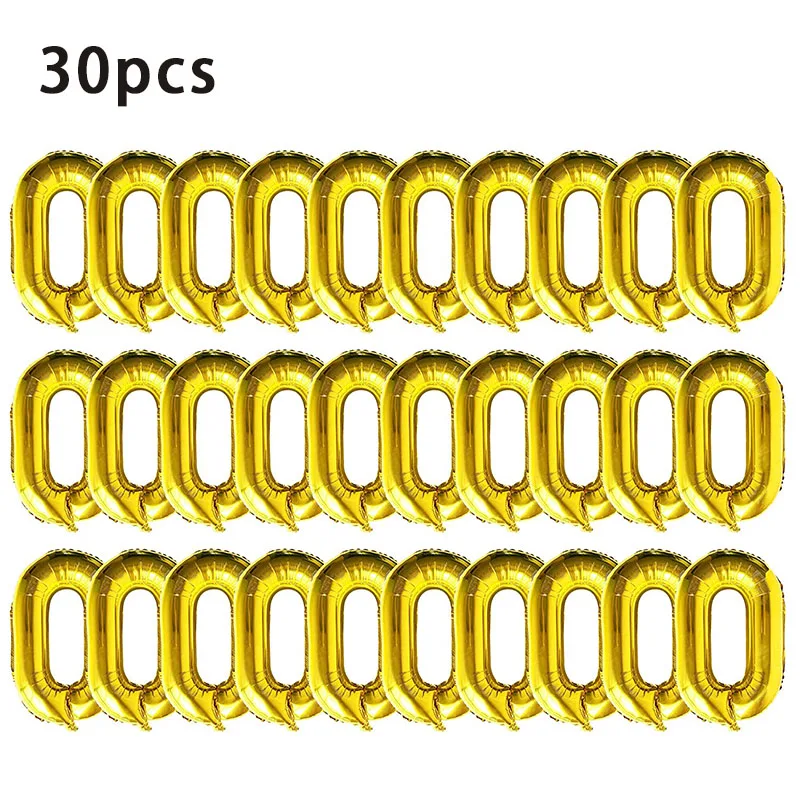 30Pcs 16inch Gold Chain Balloons Inflatable Golden Chain Foil Balloon For 80s 90s Party Decor Disco Ball Hip Hop Weddings Decors