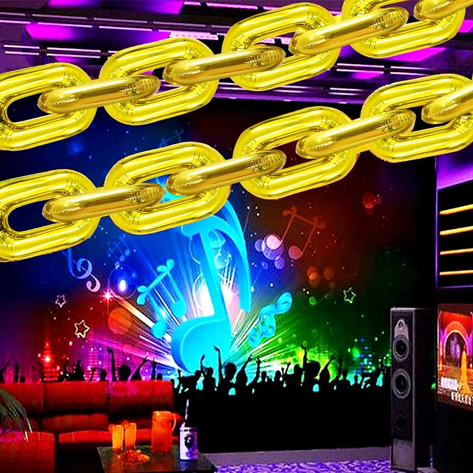 30Pcs 16inch Gold Chain Balloons Inflatable Golden Chain Foil Balloon For 80s 90s Party Decor Disco Ball Hip Hop Weddings Decors