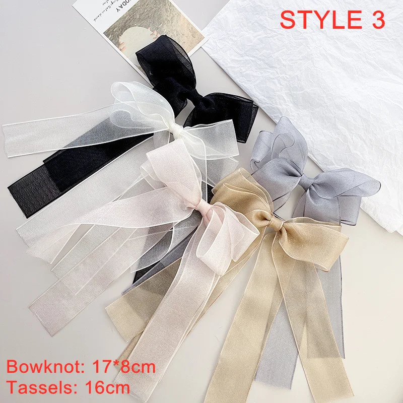 New Women Girls Sweet Blue Shining Satin Bowknot Hair Clip Big Ribbon Bow Barrette Solid Color Scarf Hairpin Grip Ponytail Clip