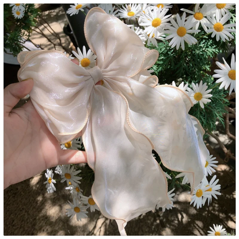New Women Girls Sweet Blue Shining Satin Bowknot Hair Clip Big Ribbon Bow Barrette Solid Color Scarf Hairpin Grip Ponytail Clip