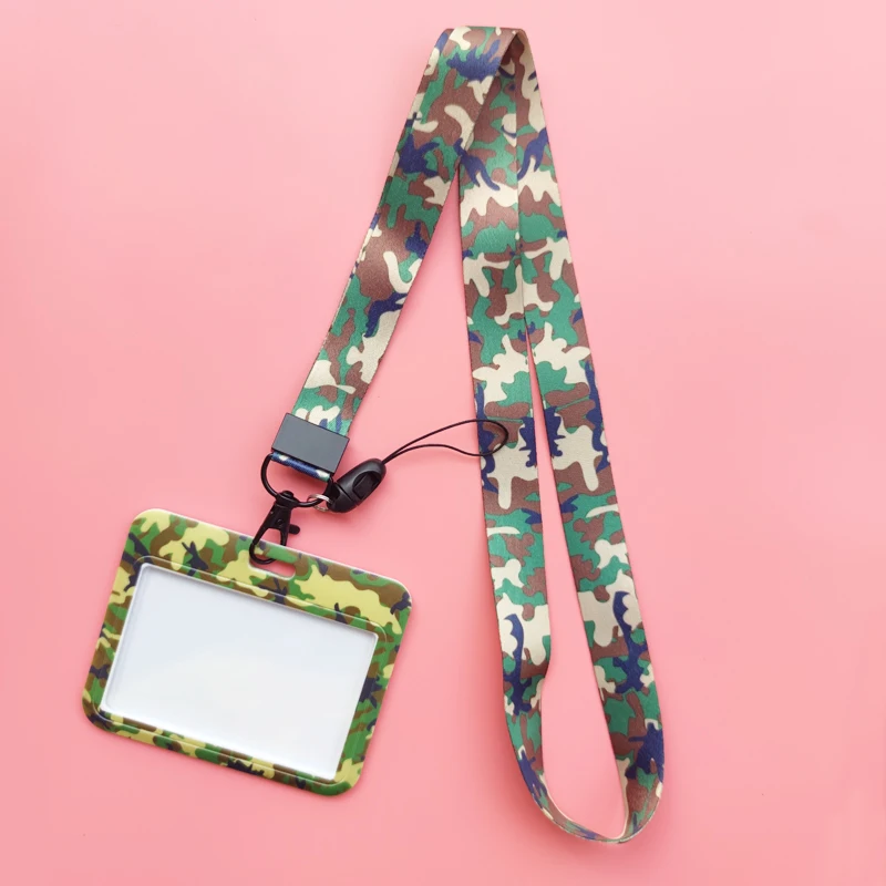 Fashion Men's Camouflage Card Case Lanyard ID Badge Holder Bus Card Cover Door Card Credit Card Holders Neck Strap