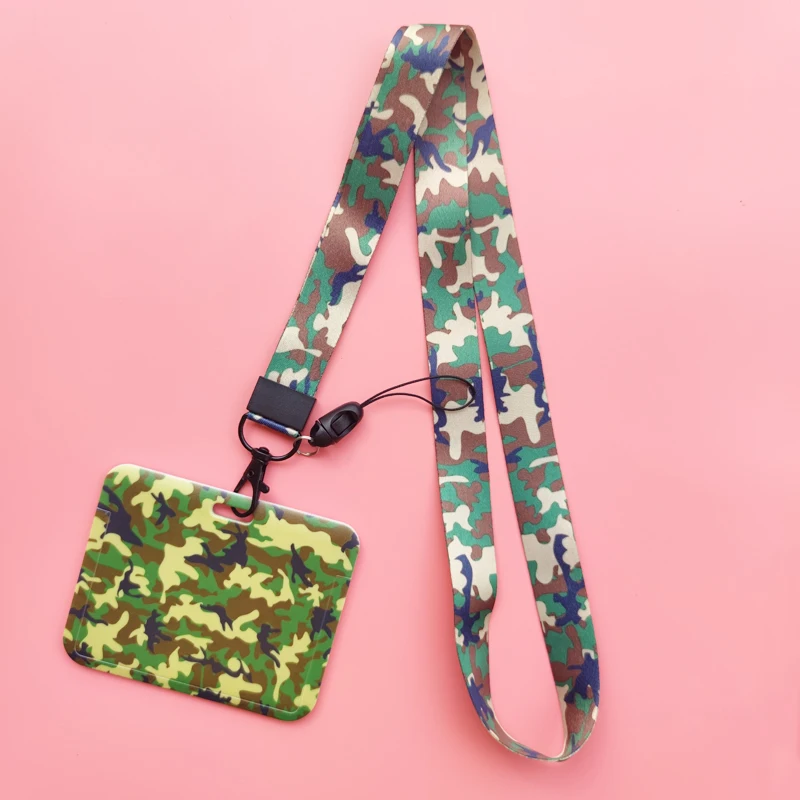 Fashion Men's Camouflage Card Case Lanyard ID Badge Holder Bus Card Cover Door Card Credit Card Holders Neck Strap