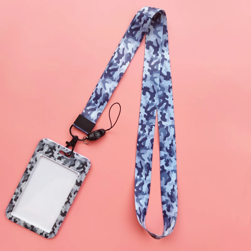 Fashion Men's Camouflage Card Case Lanyard ID Badge Holder Bus Card Cover Door Card Credit Card Holders Neck Strap