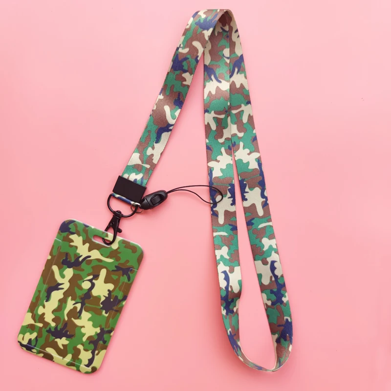 Fashion Men's Camouflage Card Case Lanyard ID Badge Holder Bus Card Cover Door Card Credit Card Holders Neck Strap