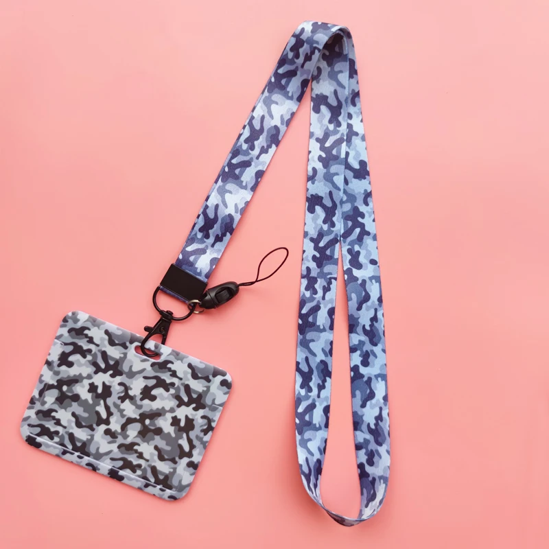 Fashion Men's Camouflage Card Case Lanyard ID Badge Holder Bus Card Cover Door Card Credit Card Holders Neck Strap