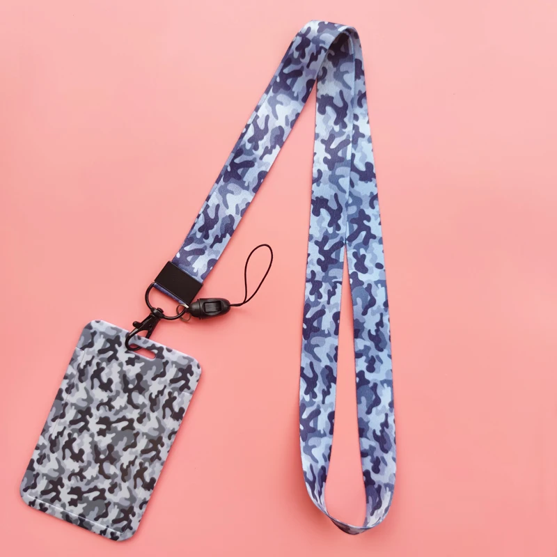 Fashion Men's Camouflage Card Case Lanyard ID Badge Holder Bus Card Cover Door Card Credit Card Holders Neck Strap